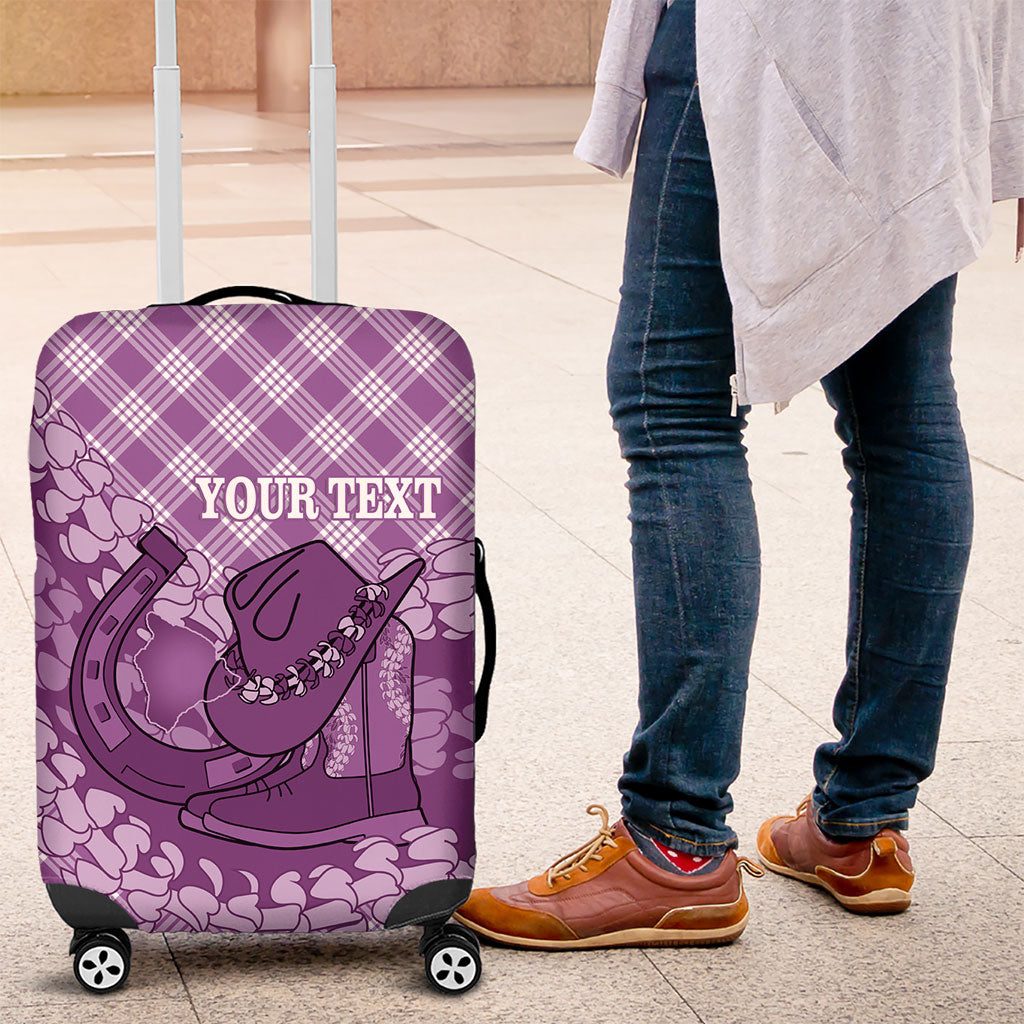 Poni Hawaii Cowboy Palaka Motifs Personalised Luggage Cover Paniolo Festival Puakenikeni Lei LT14 Purple - Polynesian Pride