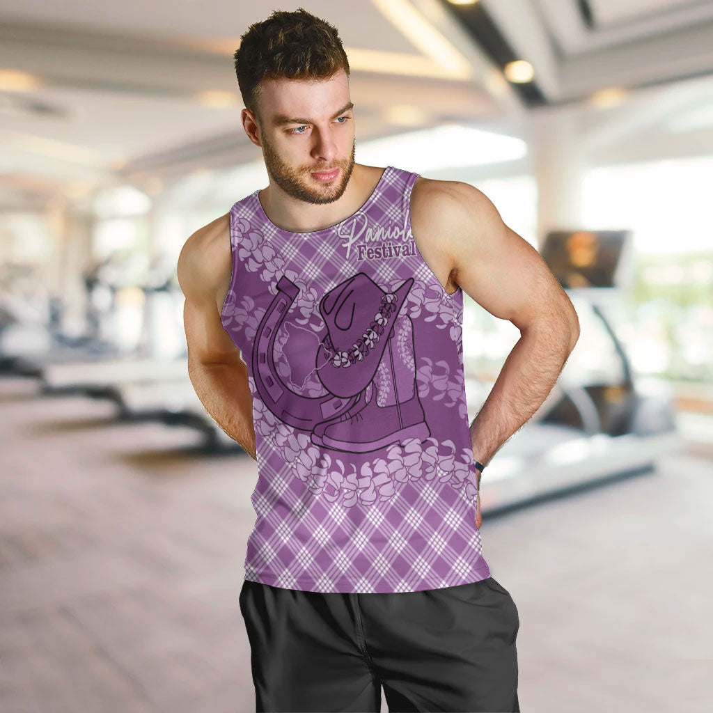 Poni Hawaii Cowboy Palaka Motifs Personalised Men Tank Top Paniolo Festival Puakenikeni Lei LT14 Purple - Polynesian Pride