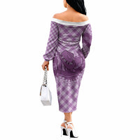Poni Hawaii Cowboy Palaka Motifs Personalised Off The Shoulder Long Sleeve Dress Paniolo Festival Puakenikeni Lei LT14 - Polynesian Pride