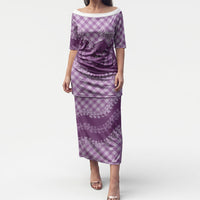 Poni Hawaii Cowboy Palaka Motifs Personalised Puletasi Paniolo Festival Puakenikeni Lei LT14 Long Dress Purple - Polynesian Pride