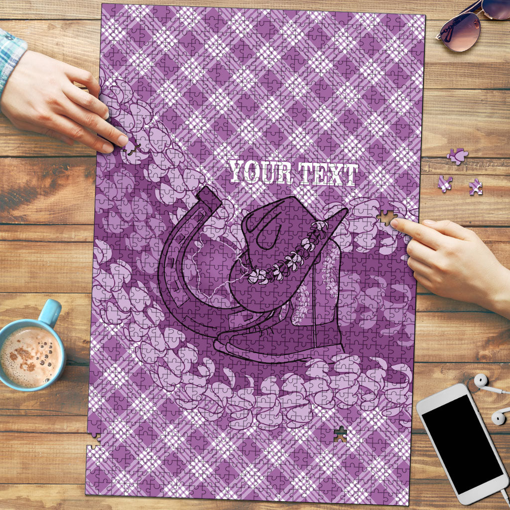Poni Hawaii Cowboy Palaka Motifs Personalised Puzzle Paniolo Festival Puakenikeni Lei LT14 Purple - Polynesian Pride