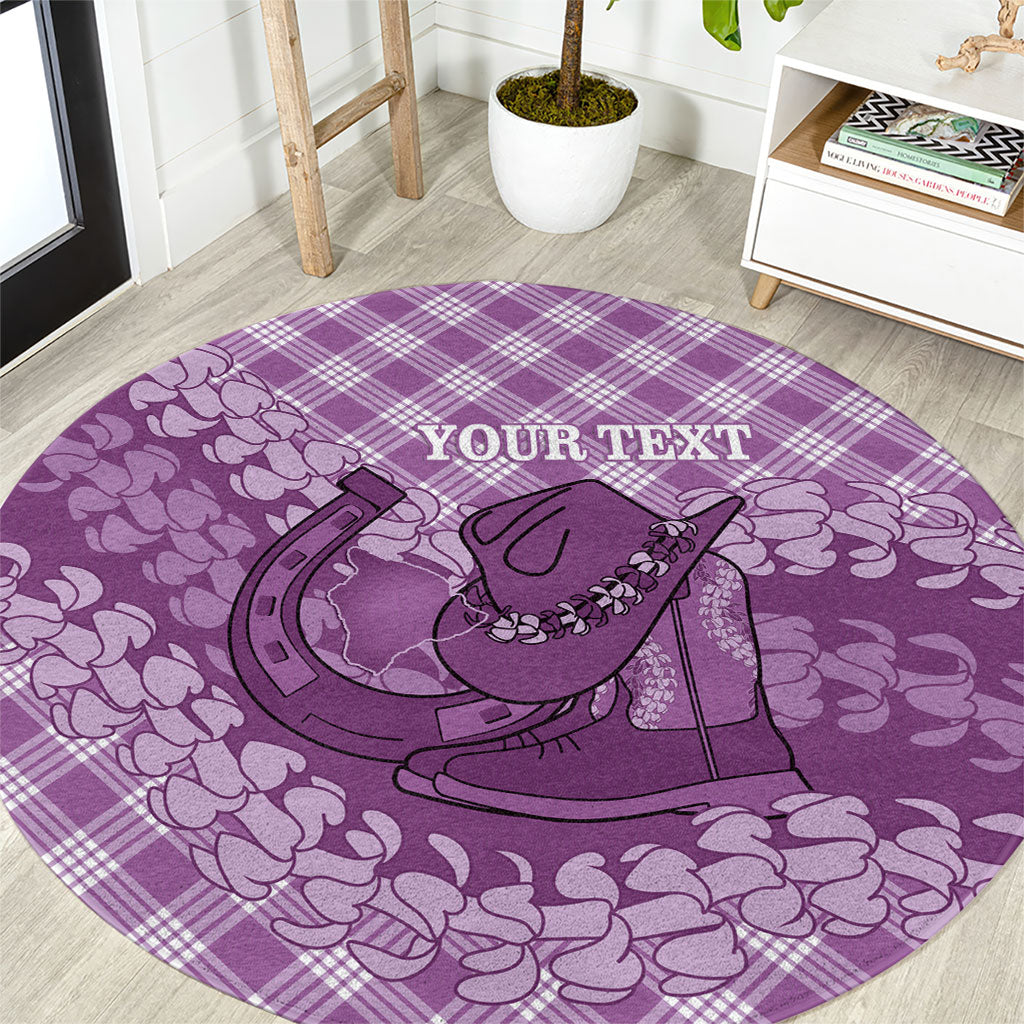 Poni Hawaii Cowboy Palaka Motifs Personalised Round Carpet Paniolo Festival Puakenikeni Lei LT14 Purple - Polynesian Pride
