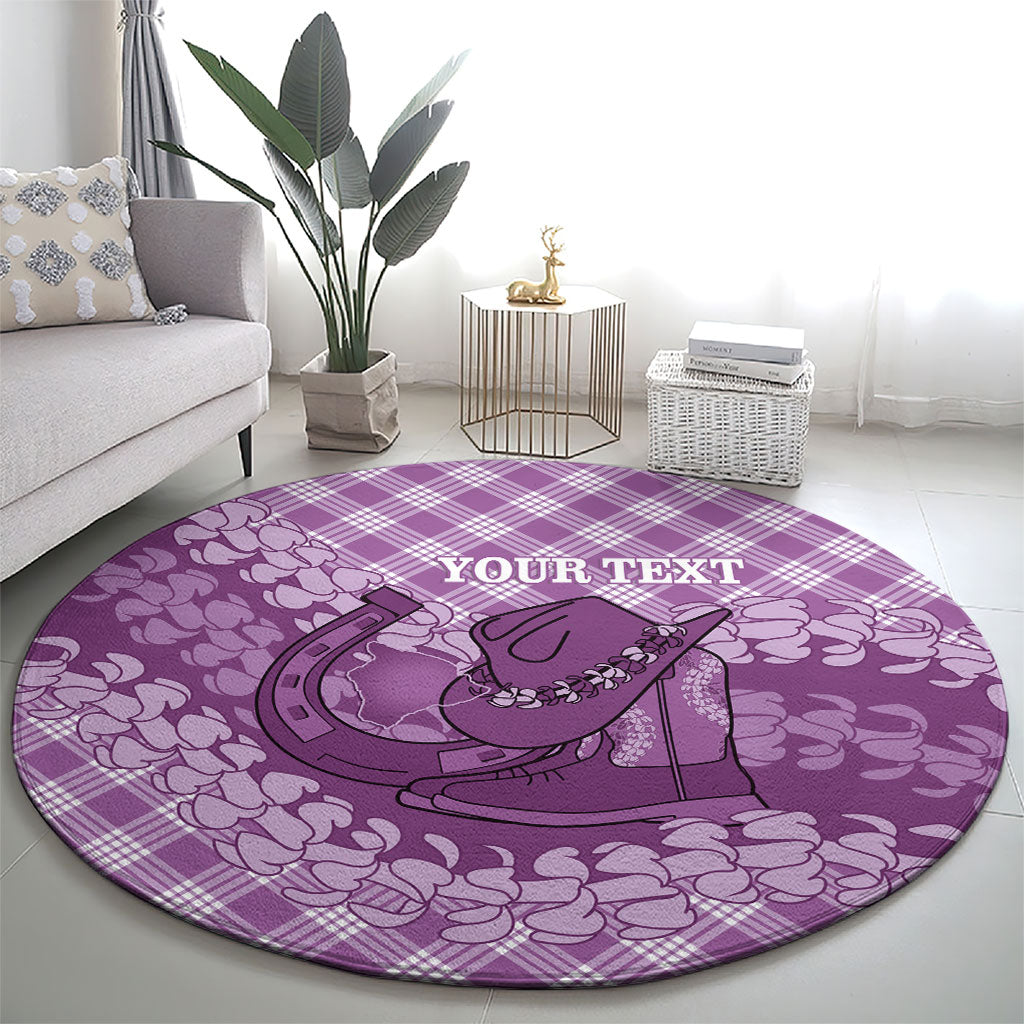 Poni Hawaii Cowboy Palaka Motifs Personalised Round Carpet Paniolo Festival Puakenikeni Lei LT14 - Polynesian Pride