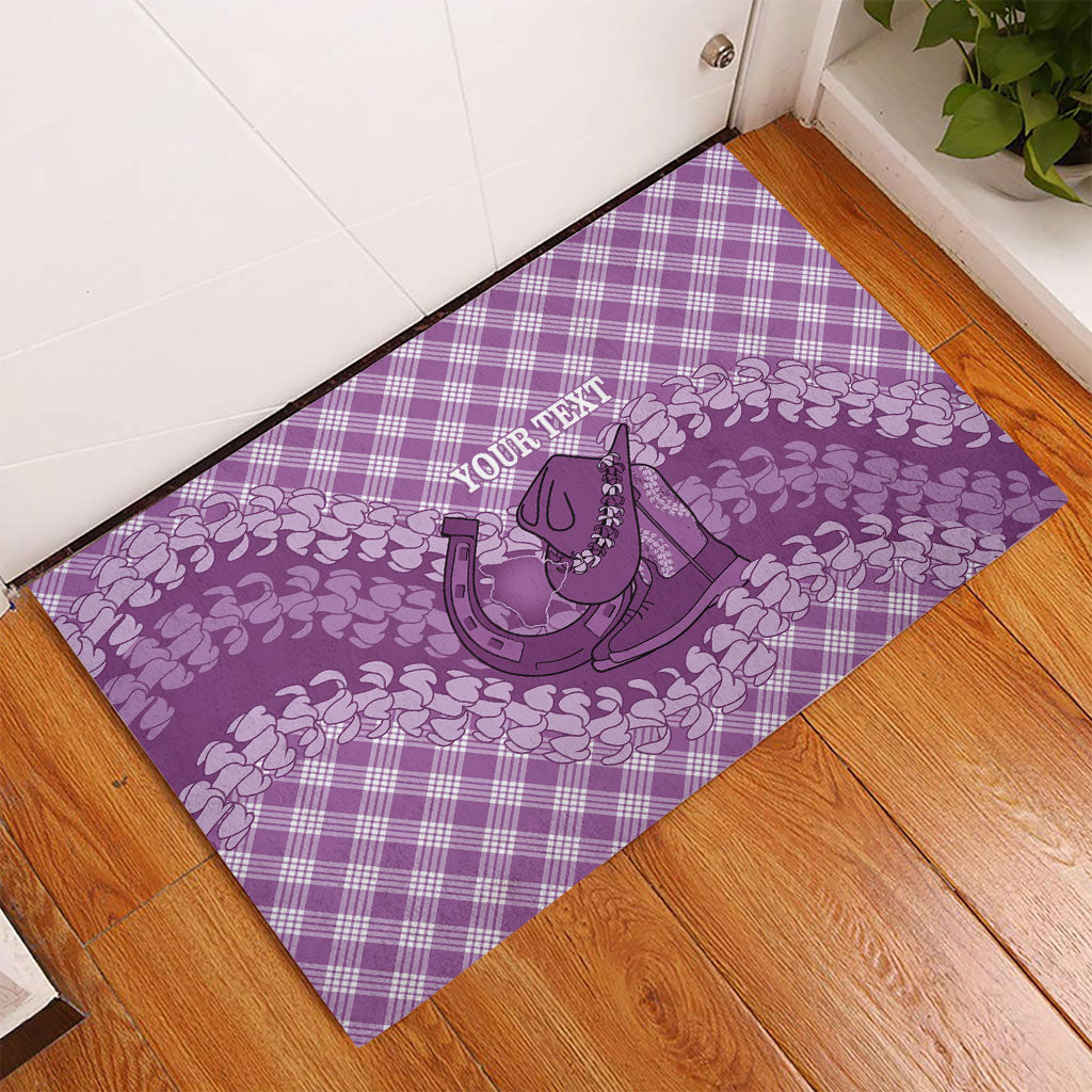 Poni Hawaii Cowboy Palaka Motifs Personalised Rubber Doormat Paniolo Festival Puakenikeni Lei LT14 - Polynesian Pride