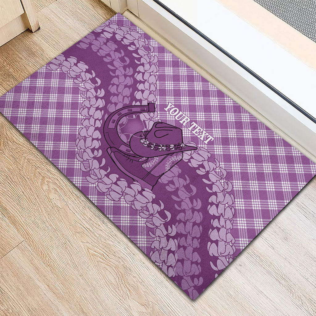 Poni Hawaii Cowboy Palaka Motifs Personalised Rubber Doormat Paniolo Festival Puakenikeni Lei LT14 - Polynesian Pride