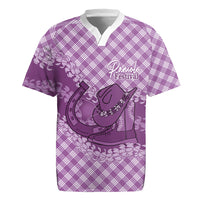 Poni Hawaii Cowboy Palaka Motifs Personalised Rugby Jersey Paniolo Festival Puakenikeni Lei LT14 Purple - Polynesian Pride