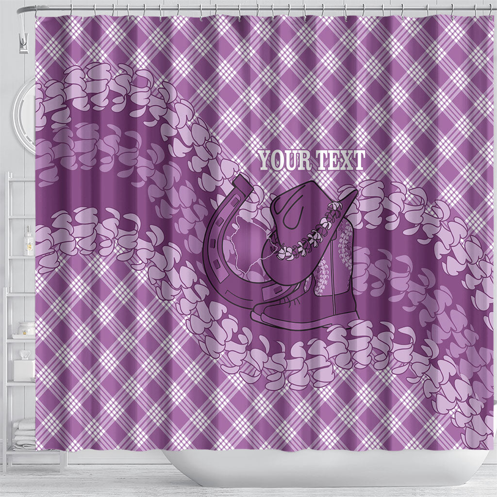 Poni Hawaii Cowboy Palaka Motifs Personalised Shower Curtain Paniolo Festival Puakenikeni Lei LT14 - Polynesian Pride