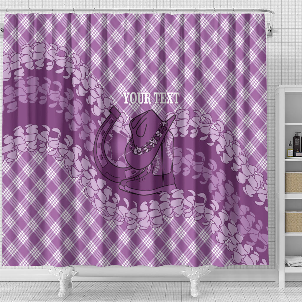 Poni Hawaii Cowboy Palaka Motifs Personalised Shower Curtain Paniolo Festival Puakenikeni Lei LT14 - Polynesian Pride