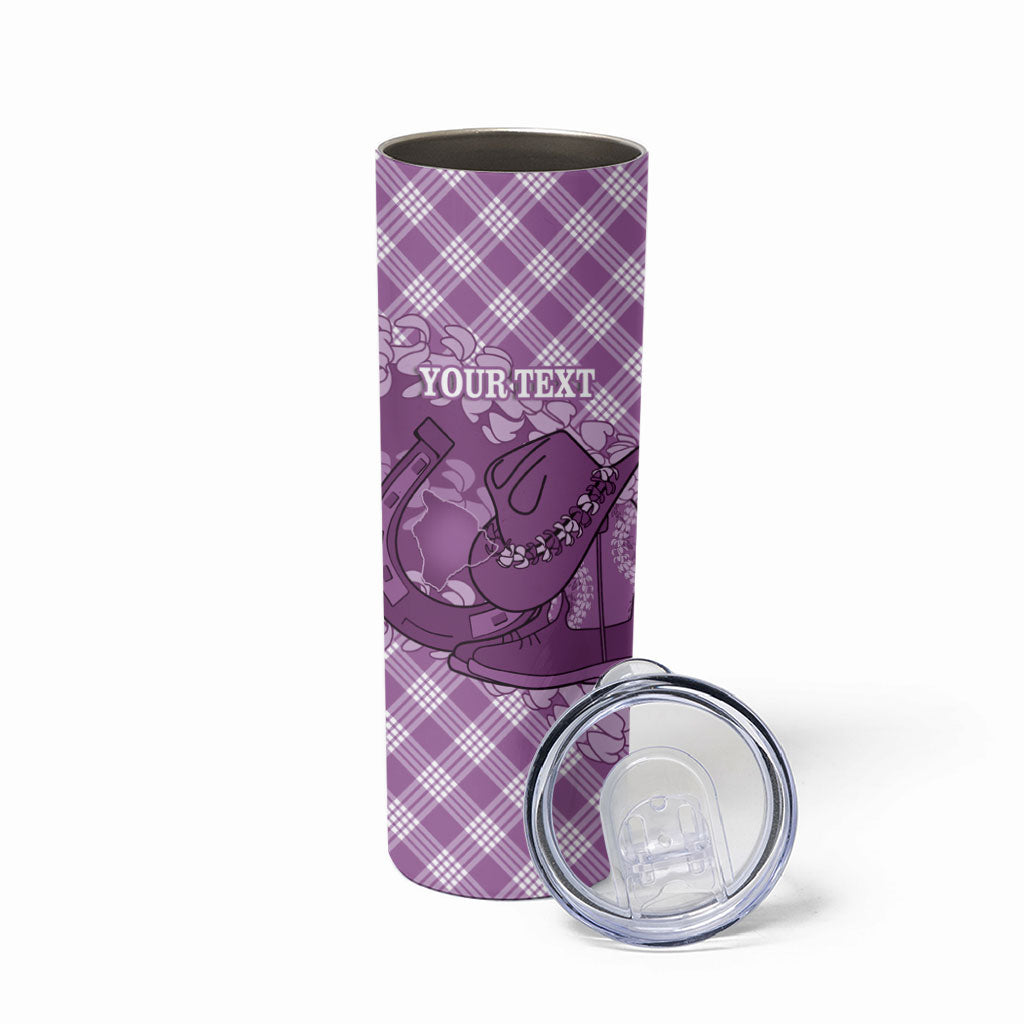 Poni Hawaii Cowboy Palaka Motifs Personalised Skinny Tumbler Paniolo Festival Puakenikeni Lei LT14 - Polynesian Pride