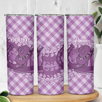 Poni Hawaii Cowboy Palaka Motifs Personalised Skinny Tumbler Paniolo Festival Puakenikeni Lei LT14 - Polynesian Pride