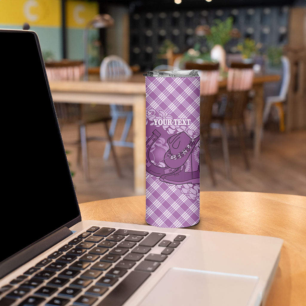 Poni Hawaii Cowboy Palaka Motifs Personalised Skinny Tumbler Paniolo Festival Puakenikeni Lei LT14 - Polynesian Pride
