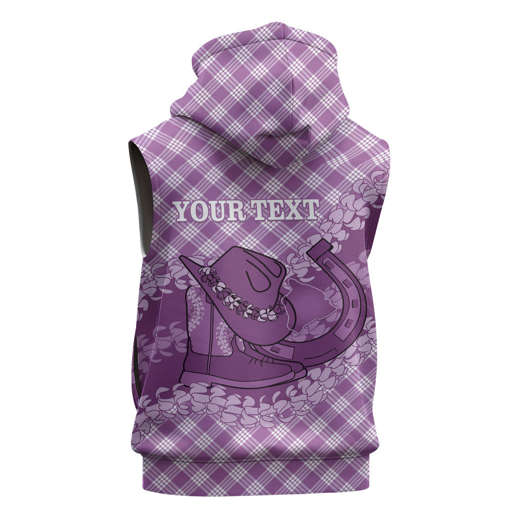 Poni Hawaii Cowboy Palaka Motifs Personalised Sleeveless Hoodie Paniolo Festival Puakenikeni Lei LT14 - Polynesian Pride