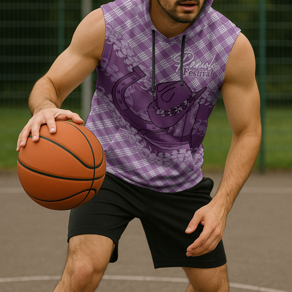 Poni Hawaii Cowboy Palaka Motifs Personalised Sleeveless Hoodie Paniolo Festival Puakenikeni Lei LT14 - Polynesian Pride