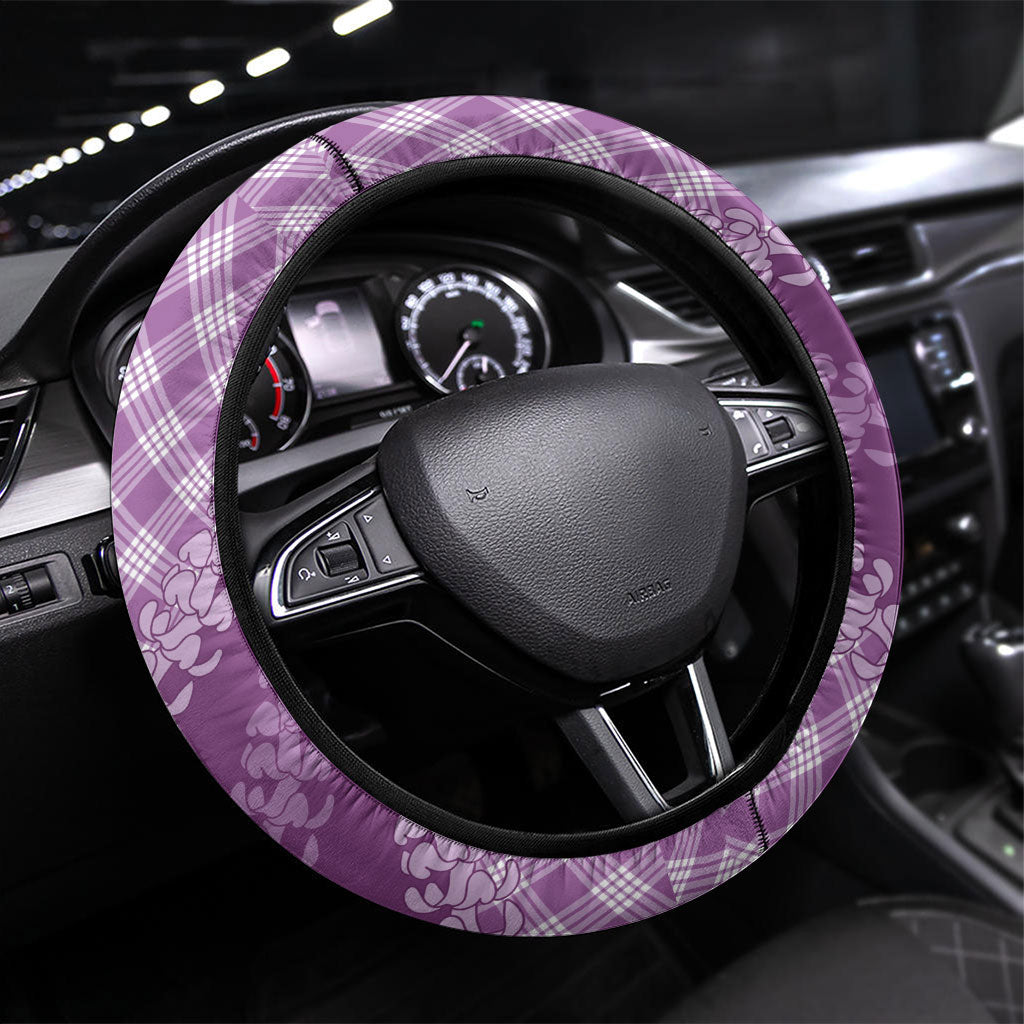 Poni Hawaii Cowboy Palaka Motifs Steering Wheel Cover Paniolo Festival Puakenikeni Lei LT14 Universal Fit Purple - Polynesian Pride
