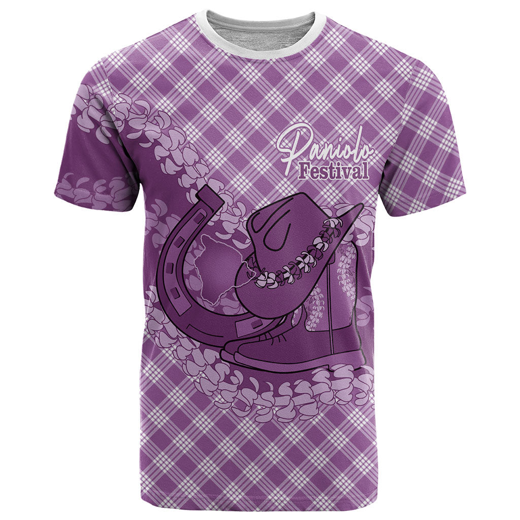 Poni Hawaii Cowboy Palaka Motifs Personalised T Shirt Paniolo Festival Puakenikeni Lei LT14 Purple - Polynesian Pride
