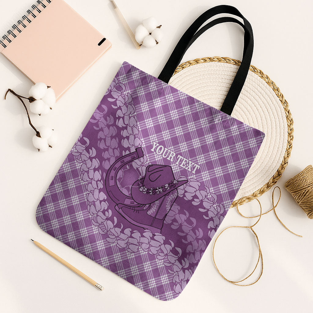Poni Hawaii Cowboy Palaka Motifs Personalised Tote Bag Paniolo Festival Puakenikeni Lei LT14 Black Strap One Size Purple - Polynesian Pride