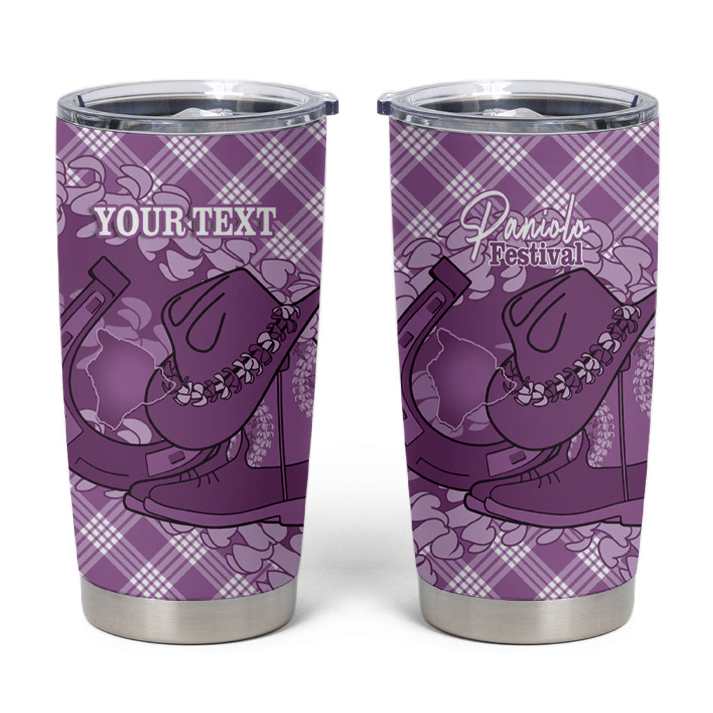 Poni Hawaii Cowboy Palaka Motifs Personalised Tumbler Cup Paniolo Festival Puakenikeni Lei LT14 Purple - Polynesian Pride