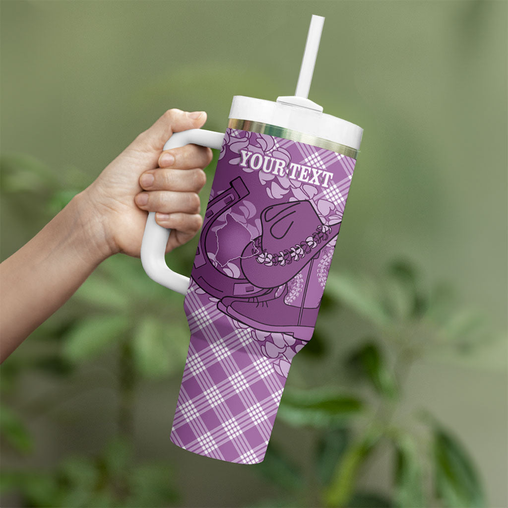 Poni Hawaii Cowboy Palaka Motifs Personalised Tumbler With Handle Paniolo Festival Puakenikeni Lei LT14 - Polynesian Pride