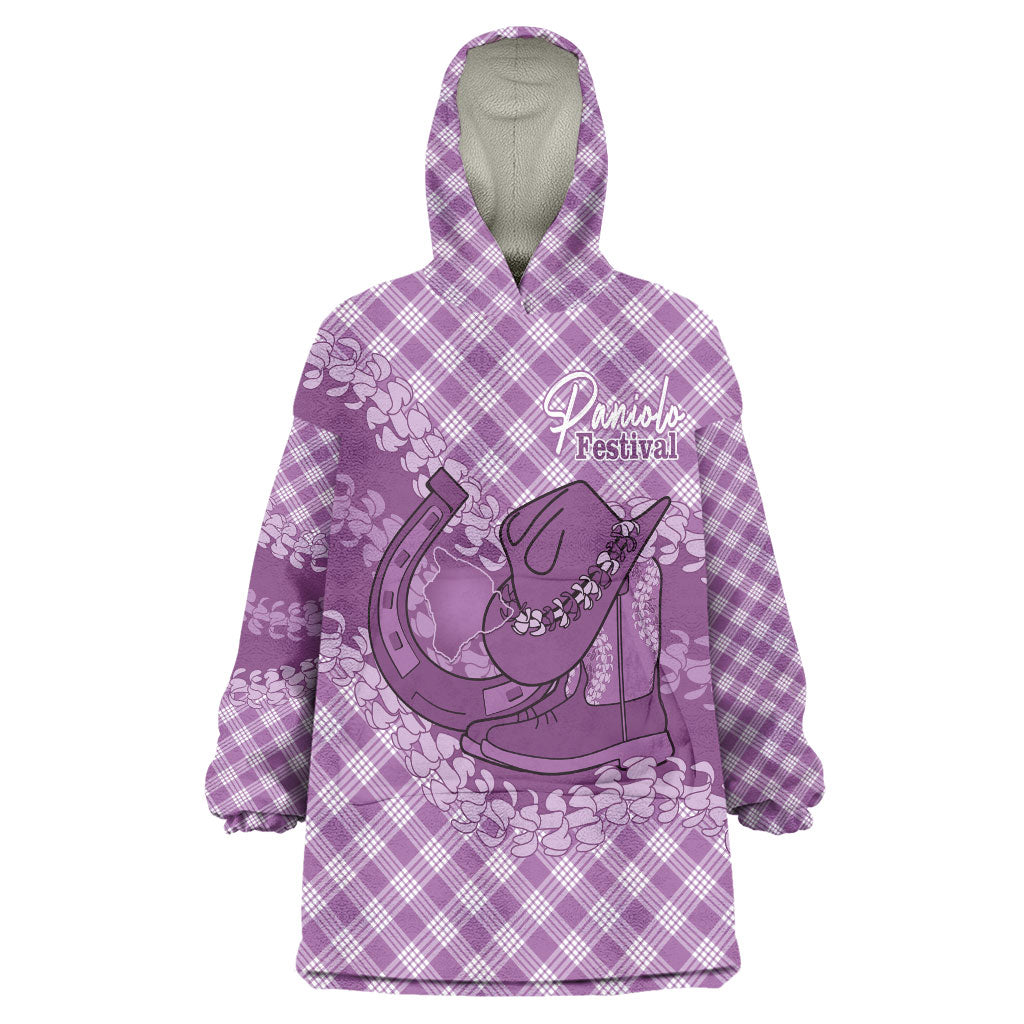 Poni Hawaii Cowboy Palaka Motifs Personalised Wearable Blanket Hoodie Paniolo Festival Puakenikeni Lei LT14 One Size Purple - Polynesian Pride