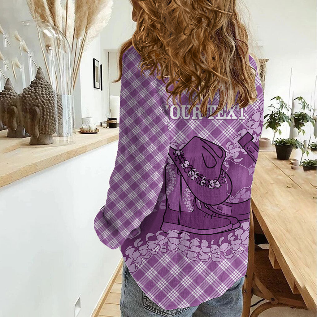 Poni Hawaii Cowboy Palaka Motifs Personalised Women Casual Shirt Paniolo Festival Puakenikeni Lei LT14 - Polynesian Pride