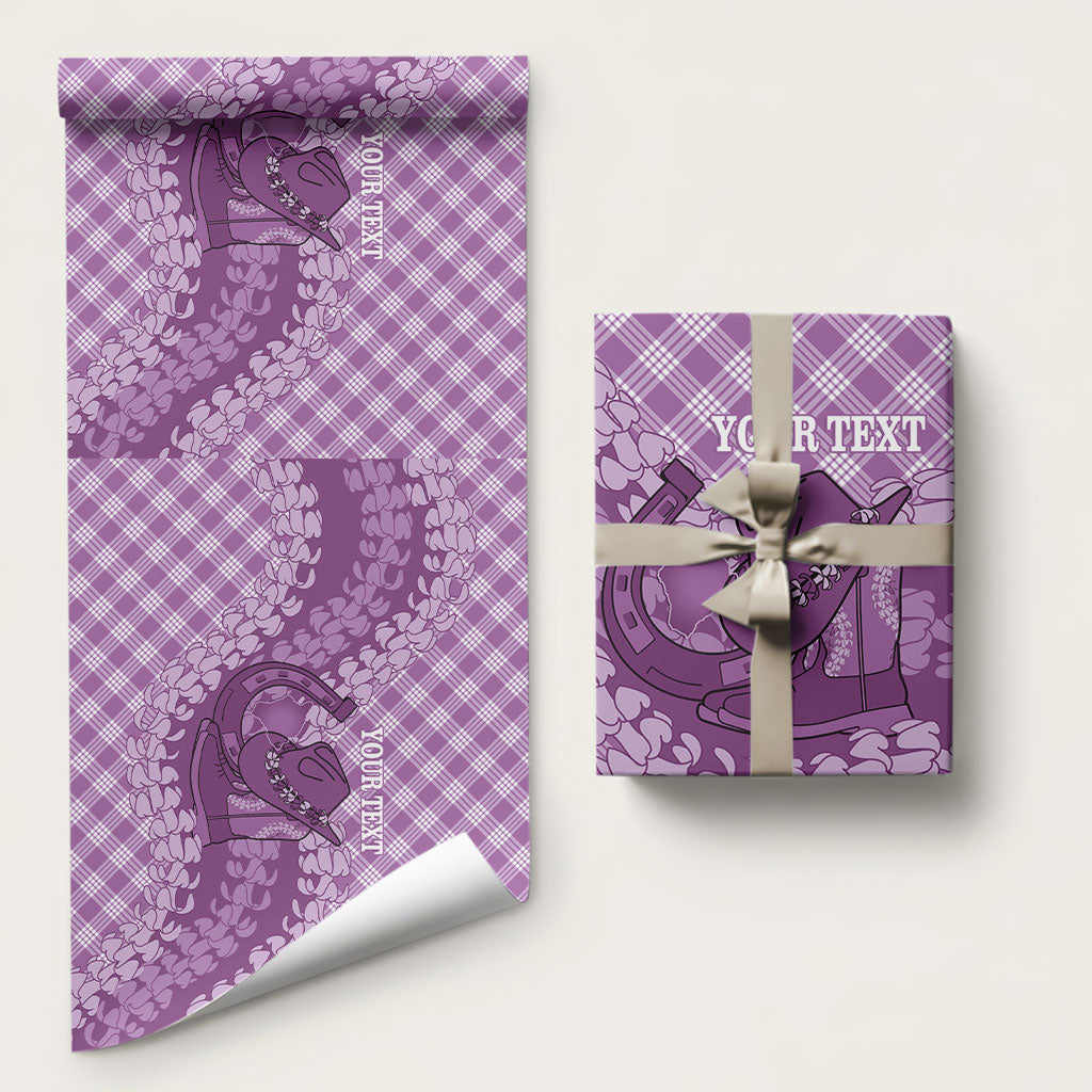 Poni Hawaii Cowboy Palaka Motifs Personalised Wrapping Paper Paniolo Festival Puakenikeni Lei LT14 58" × 23" Purple - Polynesian Pride