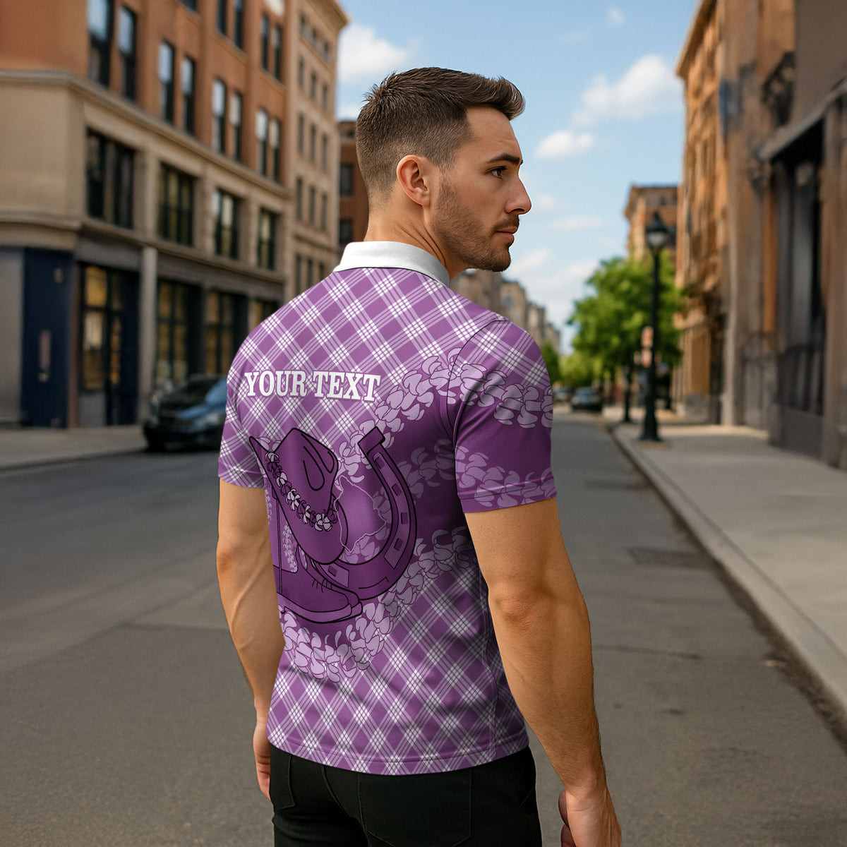 Poni Hawaii Cowboy Palaka Motifs Personalised Zipper Polo Shirt Paniolo Festival Puakenikeni Lei LT14 - Polynesian Pride