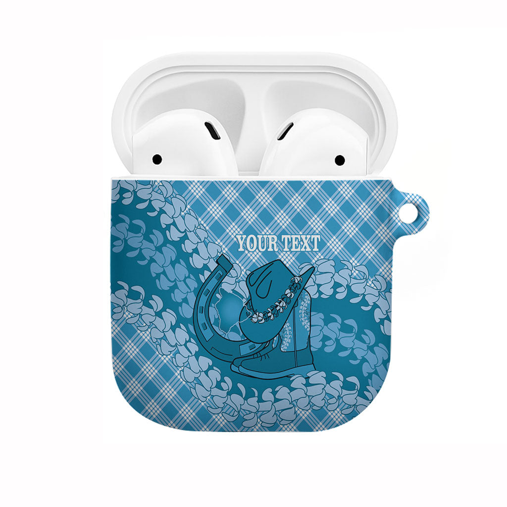 Polu Hawaii Cowboy Palaka Motifs Personalised AirPods Case Paniolo Festival Puakenikeni Lei LT14 Blue - Polynesian Pride