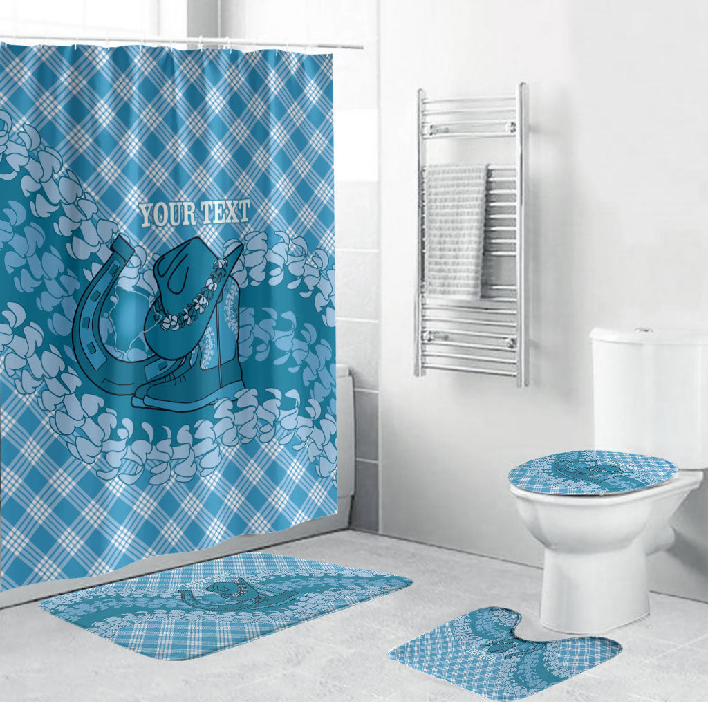 Polu Hawaii Cowboy Palaka Motifs Personalised Bathroom Set Paniolo Festival Puakenikeni Lei LT14 Bathroom Set (4 pcs) Blue - Polynesian Pride