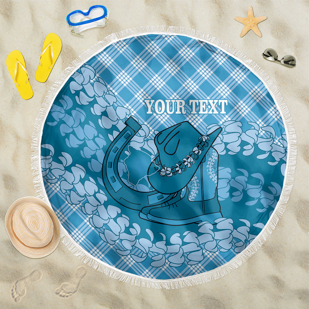 Polu Hawaii Cowboy Palaka Motifs Personalised Beach Blanket Paniolo Festival Puakenikeni Lei LT14 One Size 150cm Blue - Polynesian Pride