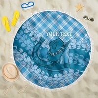 Polu Hawaii Cowboy Palaka Motifs Personalised Beach Blanket Paniolo Festival Puakenikeni Lei LT14 One Size 150cm Blue - Polynesian Pride