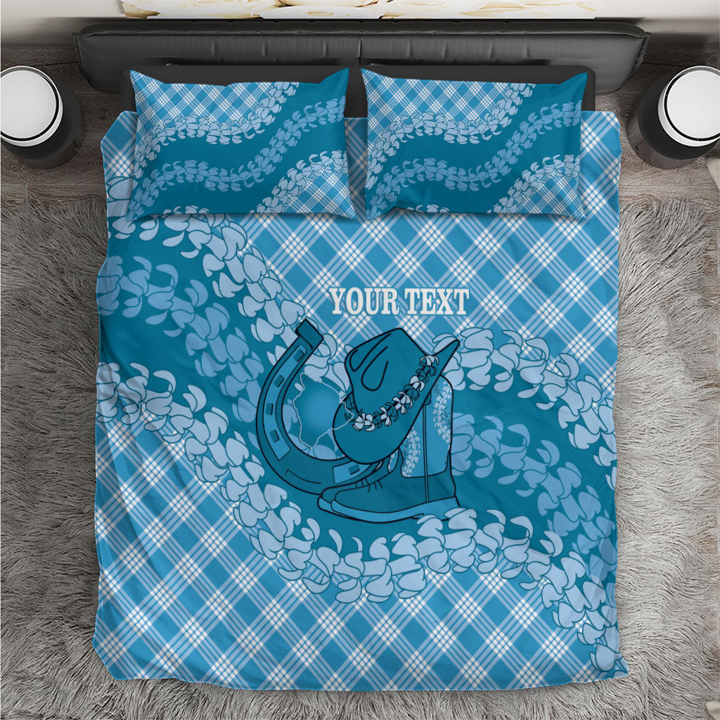 Polu Hawaii Cowboy Palaka Motifs Personalised Bedding Set Paniolo Festival Puakenikeni Lei LT14 Blue - Polynesian Pride