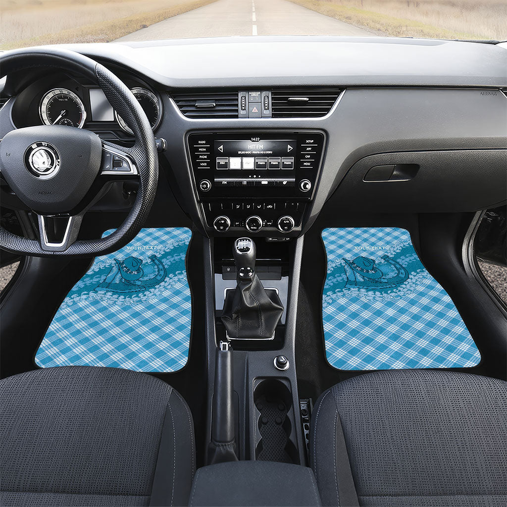 Polu Hawaii Cowboy Palaka Motifs Personalised Car Mats Paniolo Festival Puakenikeni Lei LT14 Set 2pcs - Front Blue - Polynesian Pride