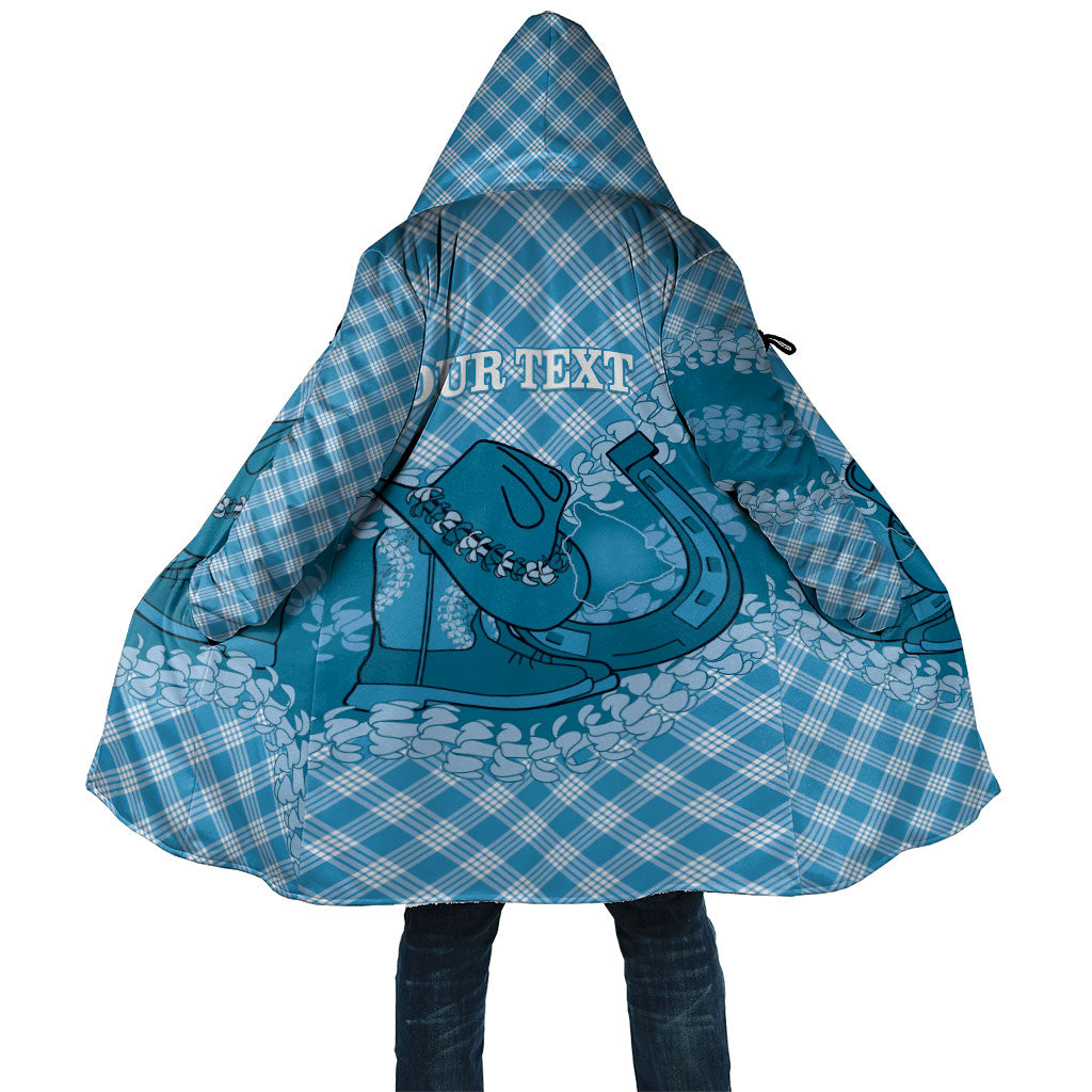 Polu Hawaii Cowboy Palaka Motifs Personalised Cloak Paniolo Festival Puakenikeni Lei LT14 Unisex Blue - Polynesian Pride