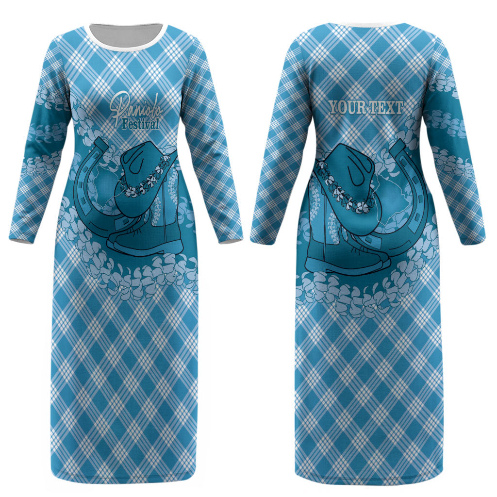 Polu Hawaii Cowboy Palaka Motifs Personalised Couples Matching Long Sleeve Bodycon Dress and Hawaiian Shirt Paniolo Festival Puakenikeni Lei LT14 - Polynesian Pride