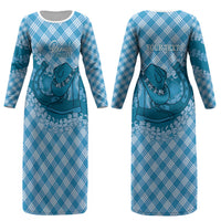 Polu Hawaii Cowboy Palaka Motifs Personalised Couples Matching Long Sleeve Bodycon Dress and Hawaiian Shirt Paniolo Festival Puakenikeni Lei LT14 - Polynesian Pride