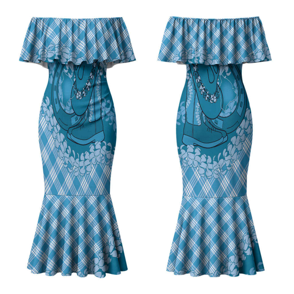 Polu Hawaii Cowboy Palaka Motifs Personalised Couples Matching Mermaid Dress and Hawaiian Shirt Paniolo Festival Puakenikeni Lei LT14 - Polynesian Pride
