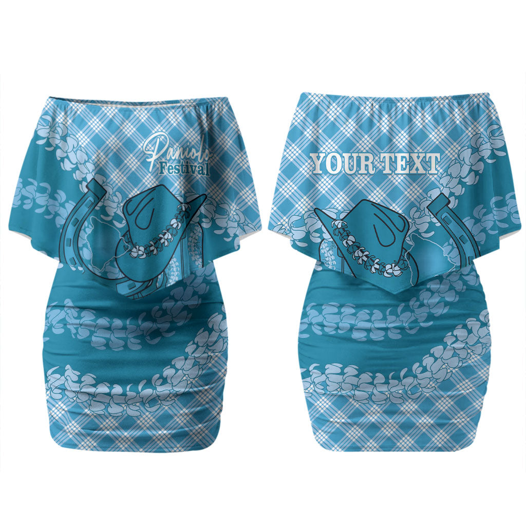 Polu Hawaii Cowboy Palaka Motifs Personalised Couples Matching Off Shoulder Short Dress and Hawaiian Shirt Paniolo Festival Puakenikeni Lei LT14 - Polynesian Pride
