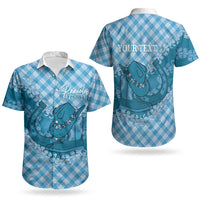 Polu Hawaii Cowboy Palaka Motifs Personalised Couples Matching Off Shoulder Short Dress and Hawaiian Shirt Paniolo Festival Puakenikeni Lei LT14 - Polynesian Pride