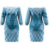 Polu Hawaii Cowboy Palaka Motifs Personalised Couples Matching Off The Shoulder Long Sleeve Dress and Long Sleeve Button Shirt Paniolo Festival Puakenikeni Lei LT14 - Polynesian Pride