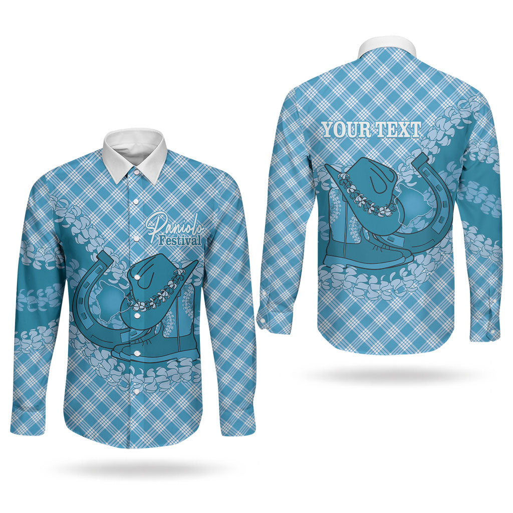 Polu Hawaii Cowboy Palaka Motifs Personalised Couples Matching Tank Maxi Dress and Long Sleeve Button Shirt Paniolo Festival Puakenikeni Lei LT14 - Polynesian Pride