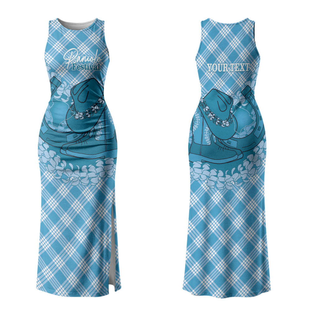 Polu Hawaii Cowboy Palaka Motifs Personalised Couples Matching Tank Maxi Dress and Long Sleeve Button Shirt Paniolo Festival Puakenikeni Lei LT14 - Polynesian Pride