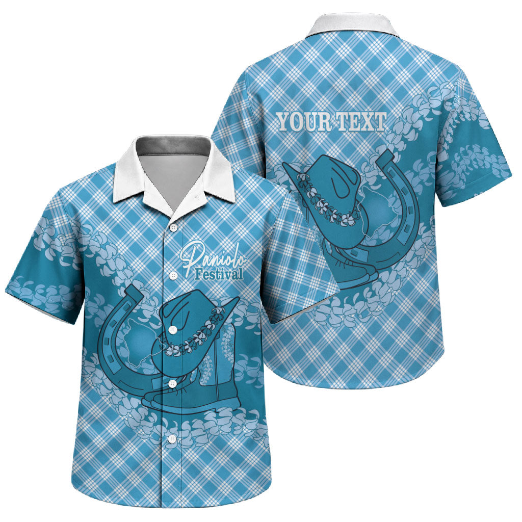 Polu Hawaii Cowboy Palaka Motifs Personalised Family Matching Off Shoulder Short Dress and Hawaiian Shirt Paniolo Festival Puakenikeni Lei LT14 Son's Shirt Blue - Polynesian Pride