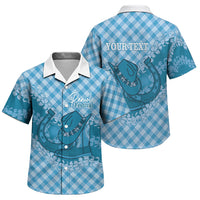 Polu Hawaii Cowboy Palaka Motifs Personalised Family Matching Off Shoulder Short Dress and Hawaiian Shirt Paniolo Festival Puakenikeni Lei LT14 Son's Shirt Blue - Polynesian Pride