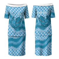 Polu Hawaii Cowboy Palaka Motifs Personalised Family Matching Puletasi and Hawaiian Shirt Paniolo Festival Puakenikeni Lei LT14 Mom's Dress Blue - Polynesian Pride