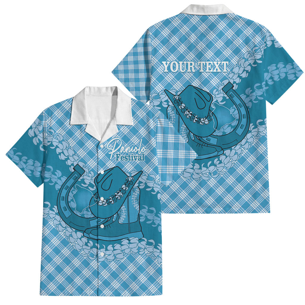 Polu Hawaii Cowboy Palaka Motifs Personalised Family Matching Puletasi and Hawaiian Shirt Paniolo Festival Puakenikeni Lei LT14 Dad's Shirt - Short Sleeve Blue - Polynesian Pride