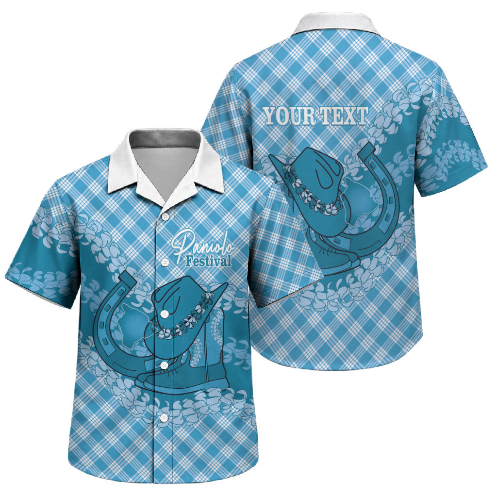 Polu Hawaii Cowboy Palaka Motifs Personalised Family Matching Summer Maxi Dress and Hawaiian Shirt Paniolo Festival Puakenikeni Lei LT14 Son's Shirt Blue - Polynesian Pride