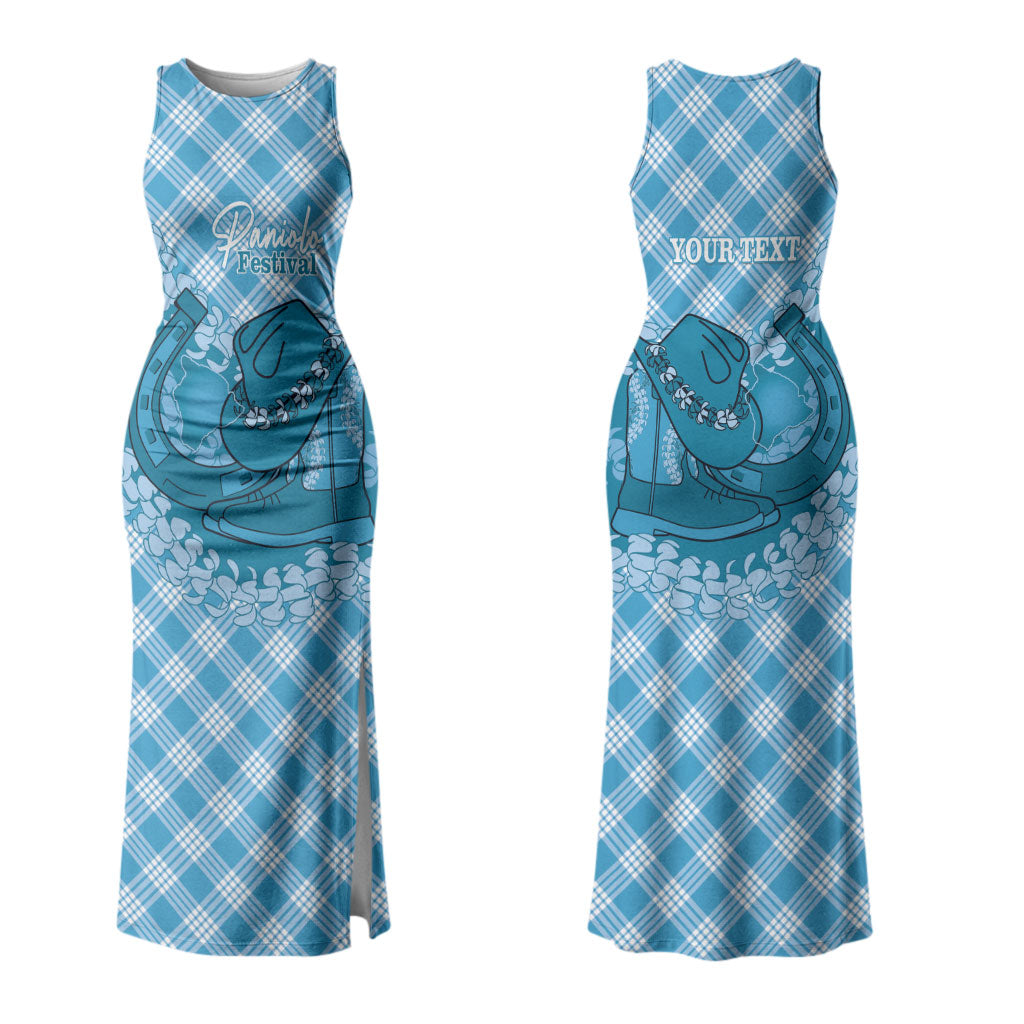 Polu Hawaii Cowboy Palaka Motifs Personalised Family Matching Tank Maxi Dress and Hawaiian Shirt Paniolo Festival Puakenikeni Lei LT14 Mom's Dress Blue - Polynesian Pride