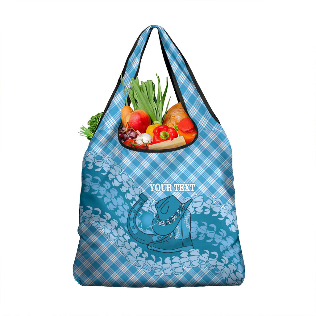 Polu Hawaii Cowboy Palaka Motifs Personalised Grocery Bag Paniolo Festival Puakenikeni Lei LT14 1-pack One Size Blue - Polynesian Pride