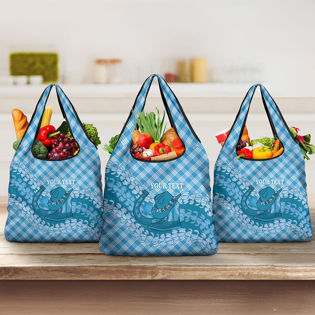 Polu Hawaii Cowboy Palaka Motifs Personalised Grocery Bag Paniolo Festival Puakenikeni Lei LT14 3-pack One Size Blue - Polynesian Pride