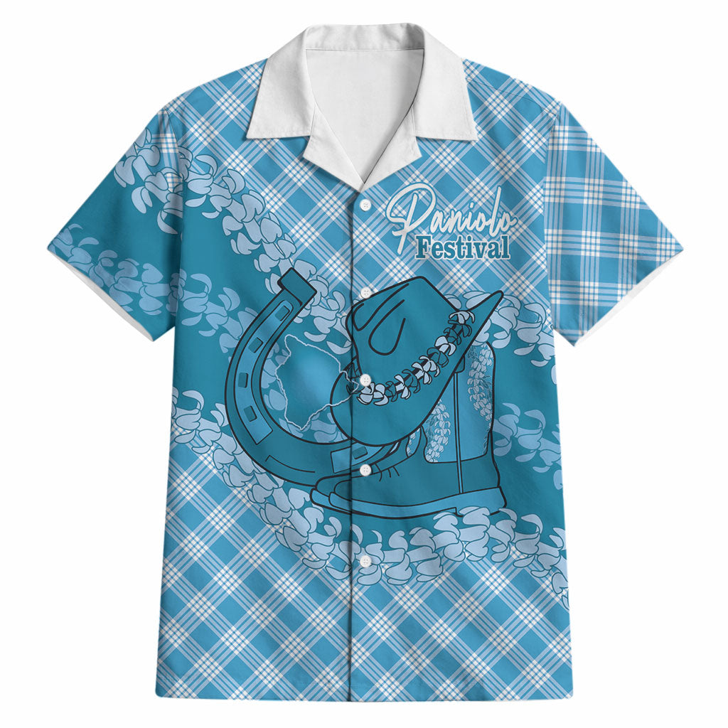 Polu Hawaii Cowboy Palaka Motifs Personalised Hawaiian Shirt Paniolo Festival Puakenikeni Lei LT14 Blue - Polynesian Pride